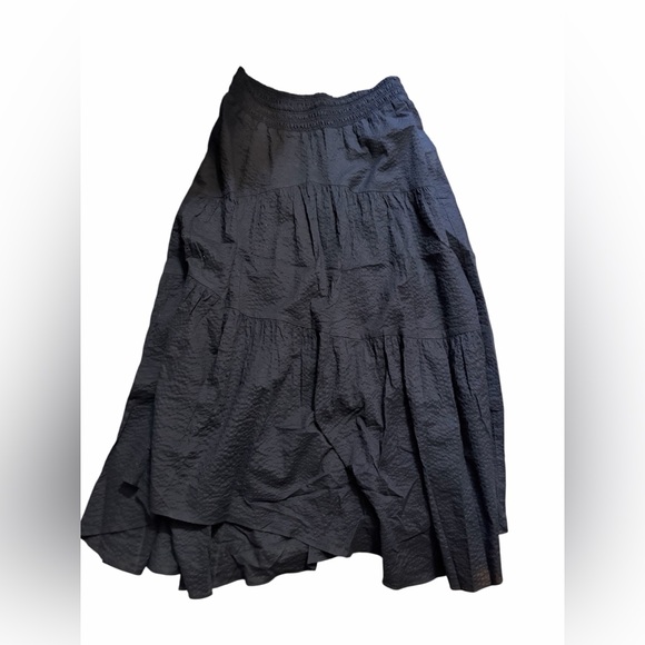 FRAME Gathered Seam Midi Skirt M Navy Tiered High Low Cotton - Picture 3 of 7